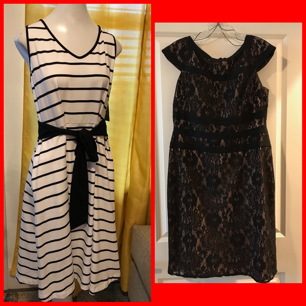 NWT - bundle of 2- Black & White Striped Dress & Black Lace